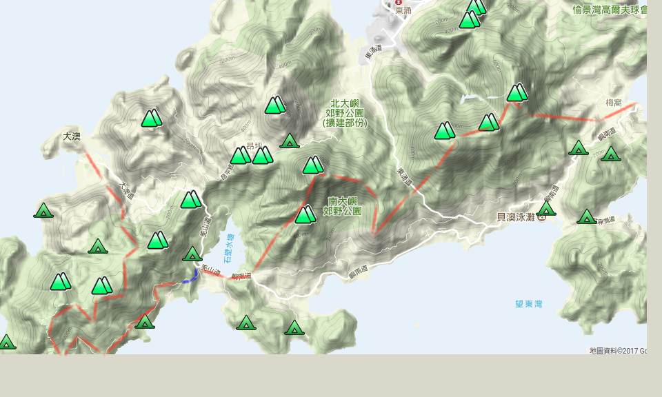 行山线路图，约三十五公里，蓝色搭车路段未算